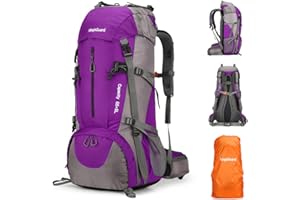 King'sGuard 70L Hiking Backpack Large Lightweight Waterproof Camping Backpack Travel Backpacking Backpack Daypack with Rain Cover -Frameless (Purple)