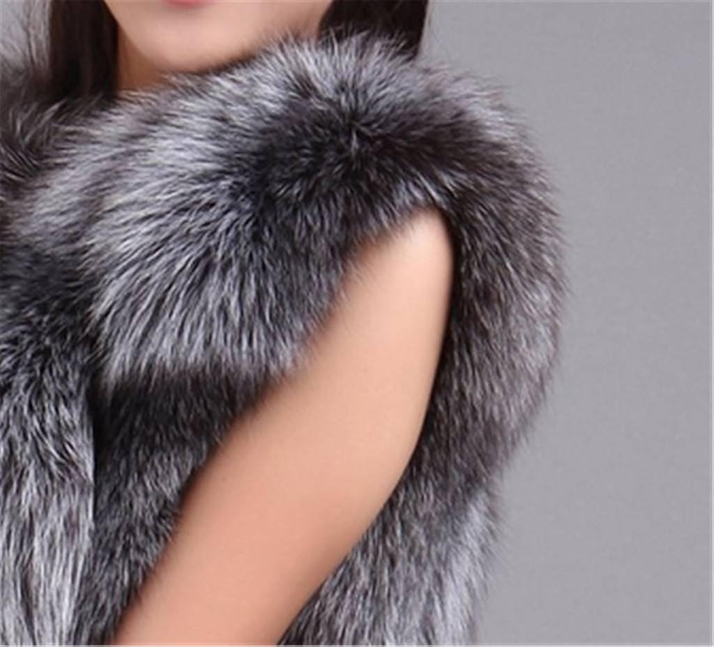 YR Lover Women's Vertical Texture Whole Skin Silver Fox Fur Vest Waistcoat at  Women's Coats Shop