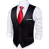 Barry.Wang Vest for Men Business/Leisure Dress Suit Vests V-neck 2 Pockets Wedding Party Tuxedo Satin Waistcoat