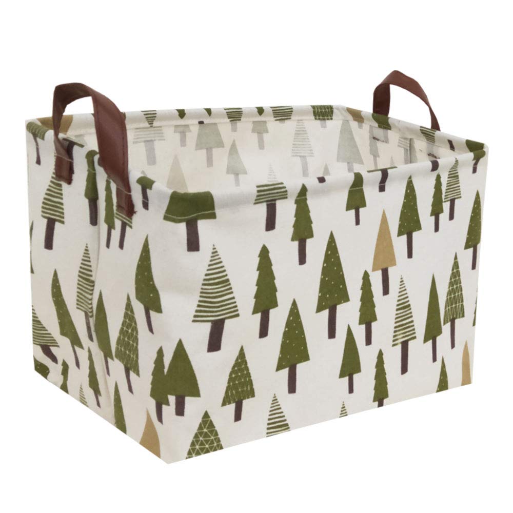 Sanjiaofen Rectangular Canvas Storage Bins,Waterproof Storage Basket,Collapsible Toy Organizer Bin with Handles for Clothes Storage, Kid's Toy Box,Book Bag (Tree)