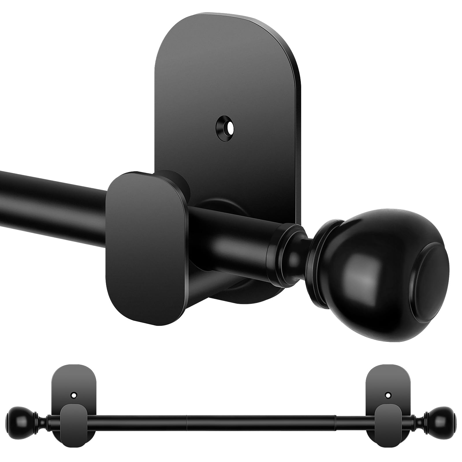 Photo 1 of Adjustable Curtain Rods for Windows No Drilling 32 to 58 in, USFOOK 5/8 Inch No Drill Drapery Rod with 3M Adhesive Brackets, Renter Friendly Curtain Pole with Black Round Finials