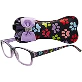 Select-A-Vision Dog Bone Square Reading Glasses w/Colorful Pawprints, Purple, +2.00