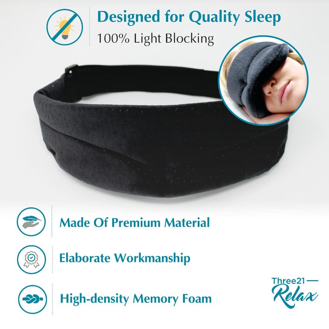 Eye Mask Sleep Mask For Sleep & Travel - Blackout Memory Foam Sleeping Masks With Compression Strap - Soft, Flexible & Breathable Blindfold Shield, Ideal To Ease Migraine Headaches