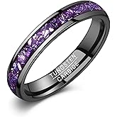 NUNCAD Black Tungsten Ring, Men's Women's Wedding Rings with Citrine/Blue/Amethyst/Galaxy Opal Ring 4mm 8mm Engagement Promise Ring Comfort Fit Size 5-12