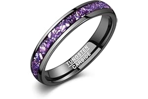 NUNCAD Black Tungsten Ring, Men's Women's Wedding Rings with Citrine/Blue/Amethyst/Galaxy Opal Ring 4mm 8mm Engagement Promise Ring Comfort Fit Size 5-12