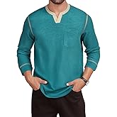 LuxMania Men's Casual V Neck Long Sleeve Tees Henley T-Shirt Comfortable Pullover Tops with Pocket