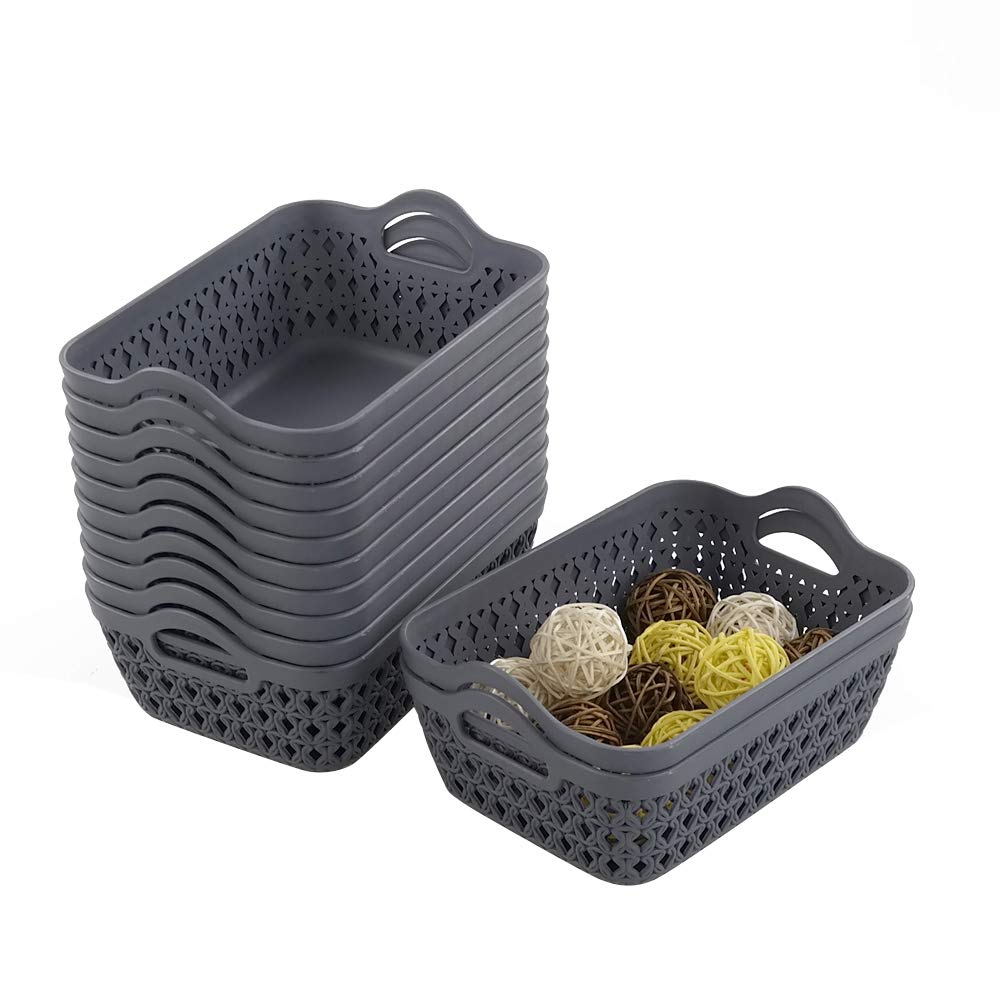 Yarebest Desktop Basket, Plastic Small Storage Trays Baskets Set of 12 Grey