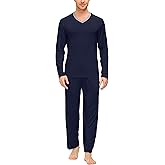 JINSHI Mens Pajamas Set Soft Mens Pjs Lounge Sets Lightweight Long Sleeve Sleepwear Nightwear With Pocket