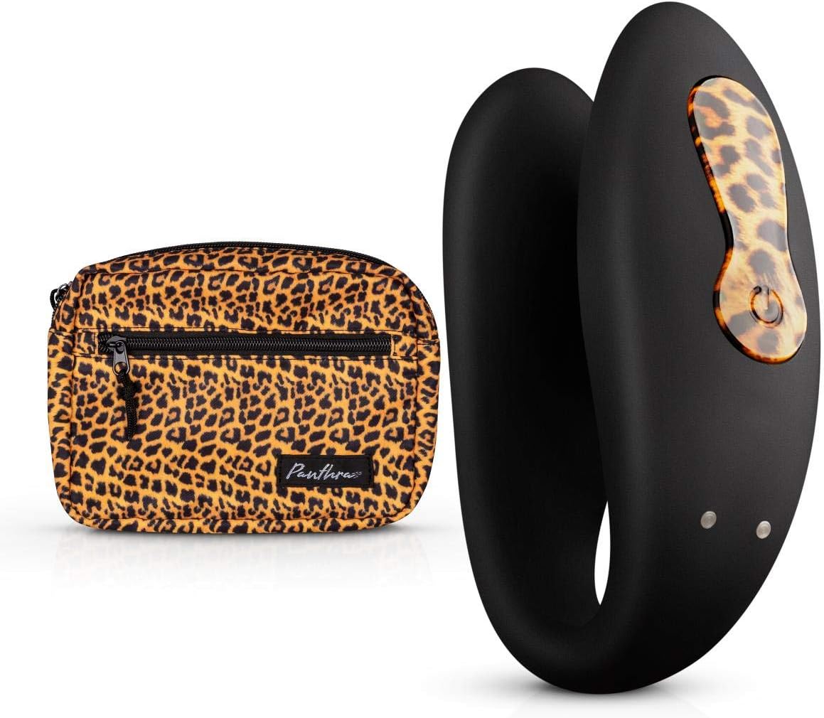 Panthra Couple Vibrator Zuna -The Perfect Vibrator for Couples – for Stimulation of The Penis, G-Spot and Clitoris – Wearable Vibrator incl. Matching Fanny Pack - Leopard Print