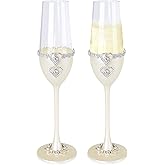 Wedding Champagne Flutes Set of 2, 7oz Toasting Flutes with Crystal Rhinestone, Champagne Glasses for Mr & Mrs, Bride & Groom Wedding Gifts for Engagement, Bridal Shower, Anniversary, Party, Banquets