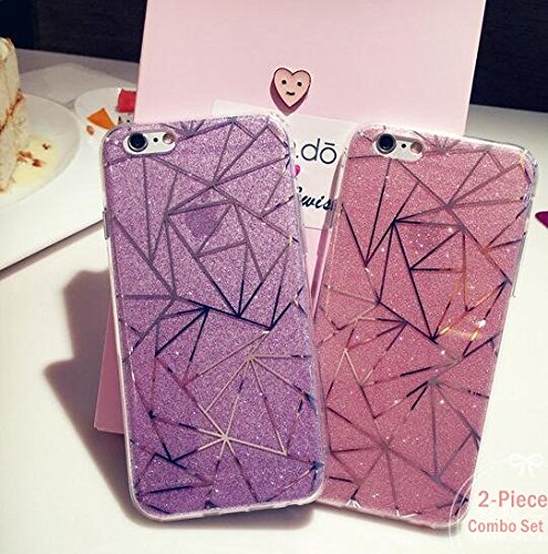 iPhone 7 Plus Case,Shiny Sparkling Glitter Style 2-Piece Combo Set Cases Series TPU Bumber&Hard PC Back Cover iPhone 7 Plus Cases by Fancy Case (Pink/Purple Geometric)