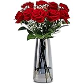 Crystal Clear Glass Vase, Flower Vase for Table Centerpiece Home Decor, Modern Vases for Living Room, Wedding, Office, Coffee Table, Birthday Housewarming Gift, 8.3inch (Gray)