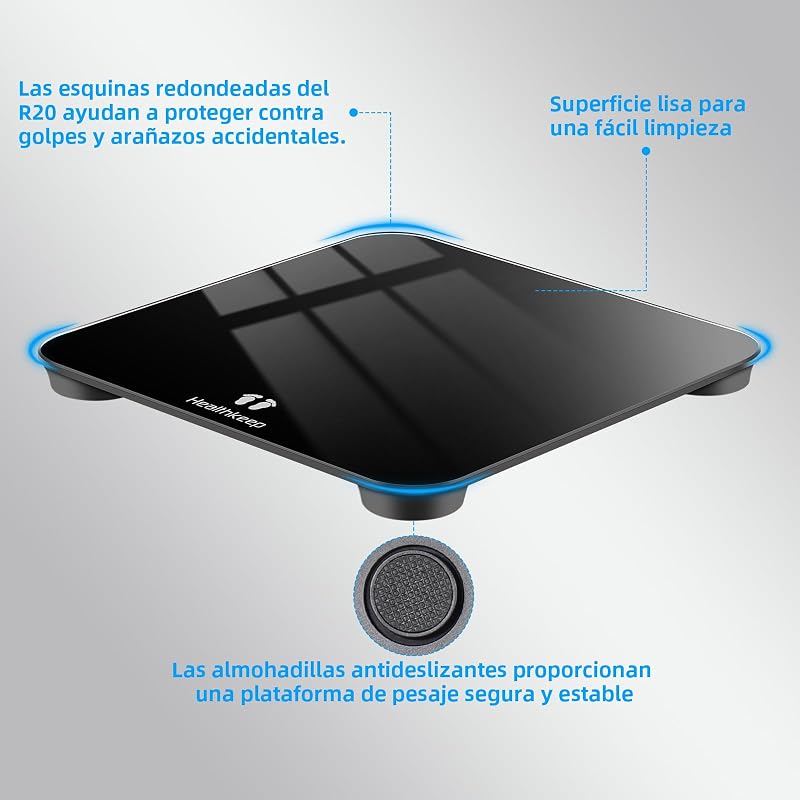 Báscula de Baño Digital,Balanza Peso Corporal de Alta Medición Precisa,Máximo 180kg, con Tecnología Step-On, Negro