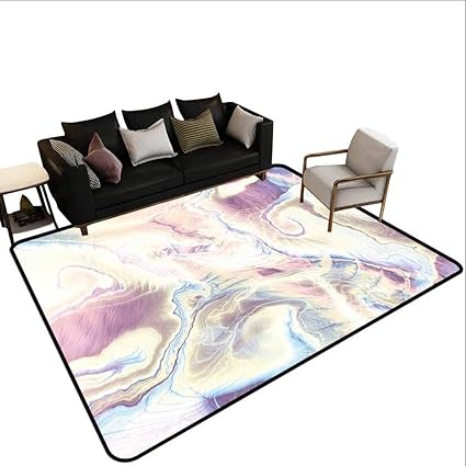 Amazon 大理石 床用バスマット 染色大理石背景イメージ抽象テクスチャモノクロデザインプリント 寝室用エリアラグ ホワイトライトグレー 6x7 Feet Peoniy Home ラグ カーペット
