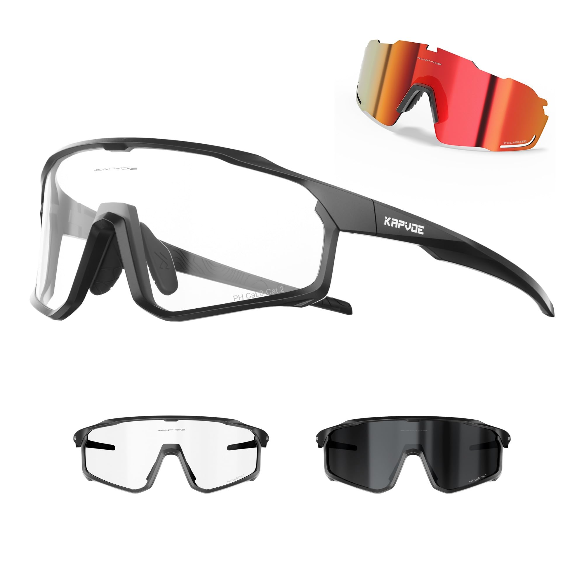 KAPVOE Cycling Glasses Polarized Photochromic Interchangeable Sports Sunglasses Clear UV400 Protection Women Men Bike Goggles Running MTB Bicycle Fishing Riding Golf Driving Hiking Glass Cycle