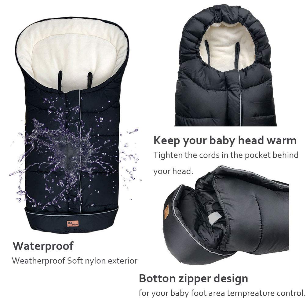 KZDotnz Stroller Footmuff with A Complete Removeable 100% Sheepskin Insert, Winter Warm Waterproof Bunting Bag Fit Almost Stroller, with Non Skid Adjustable Fixing Cords and Adjust Hood : Baby