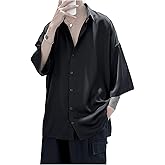 SHENHE Men's Summer Button Down Shirt Short Sleeve Loose Fit Baggy Casual Shirt Streetwear