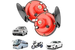 AUKEPO Super Loud Train Horns, 12V Waterproof Durable Car Air Electric Snail Horn, Raging Sound Air Horns Replacement Kit, Automotive Accessories Universal for Car, Motorcycle, Truck, Bike, Boat (Red)
