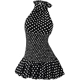 SweatyRocks Women's Polka Dots Halter Mini Dresses Summer Sleeveless Ruffle Shirred Smocked Dress