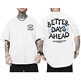 Lubpow Mens Funny Graphic T-Shirts Oversized Inspirational Positive Saying Shirt Vintage Printed Tees Casual Streetwear Tops