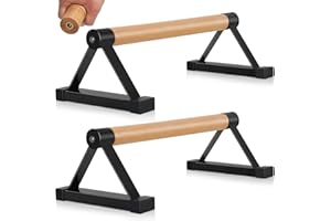 AIROGYM Parallettes Bars, 16 INCH Solid Wood Push Up Bars with Anti-Slip Grip for Calisthenics, Handstand, Floor Workouts, Sturdy Metal Bracket Supports Up to 600 lbs for Home Gym, CrossFit & Fitness Training
