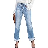 Metietila Jeans for Women Trendy High Waisted Corssover Boyfriend Jeans Distressed Stretchy Denim Pants