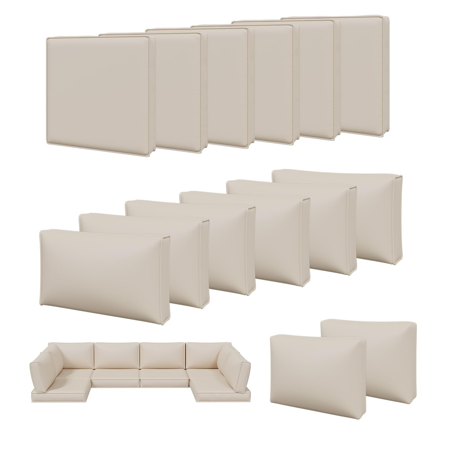 Photo 1 of Aoxun 14pcs Patio Cushion Covers Replacement, Waterproof Outdoor Furniture Cushion Covers with Zipper and Non-Slip Bottom, Patio Sofa Couch 3 Sizes for Patio Sectional, Covers Only (Beige)