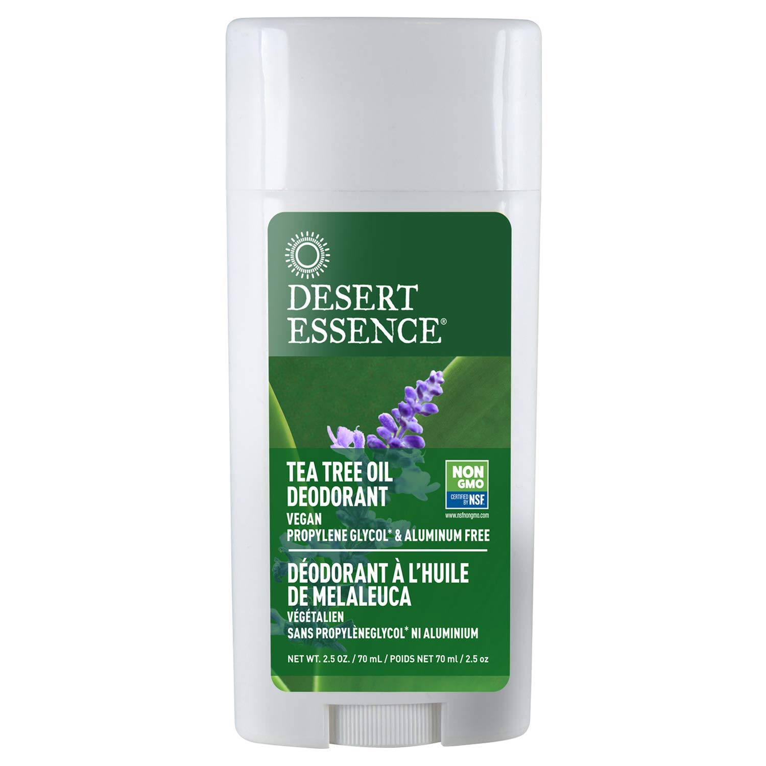Desert Essence Tea Tree Oil Deodorant - 2.5 Oz - Long Lasting - Propylene Glycol & Aluminum Free - Neem, Lavender, Chamomile - Neutralizes Odor - Citrus Scent - Skin Protection - Antiseptic