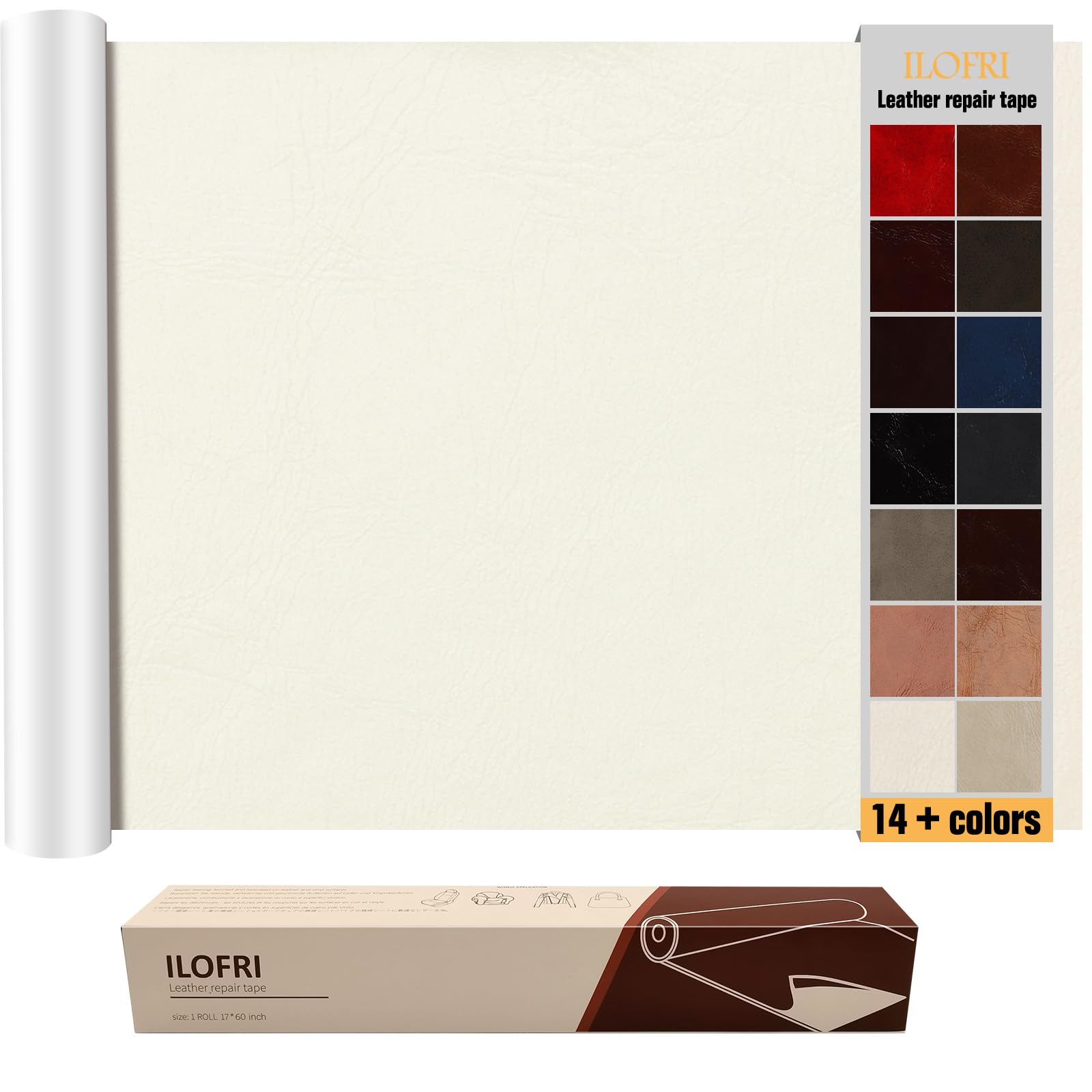 Photo 1 of ILOFRI 17x60 Inch Smooth Leather Repair Patch Tape for Car Seat, Self Adhesive Leather and Vinyl Repair Patch Kit for Furniture, Couches, Upholstery, Interior, Boat Seat, Sofa - Cream White