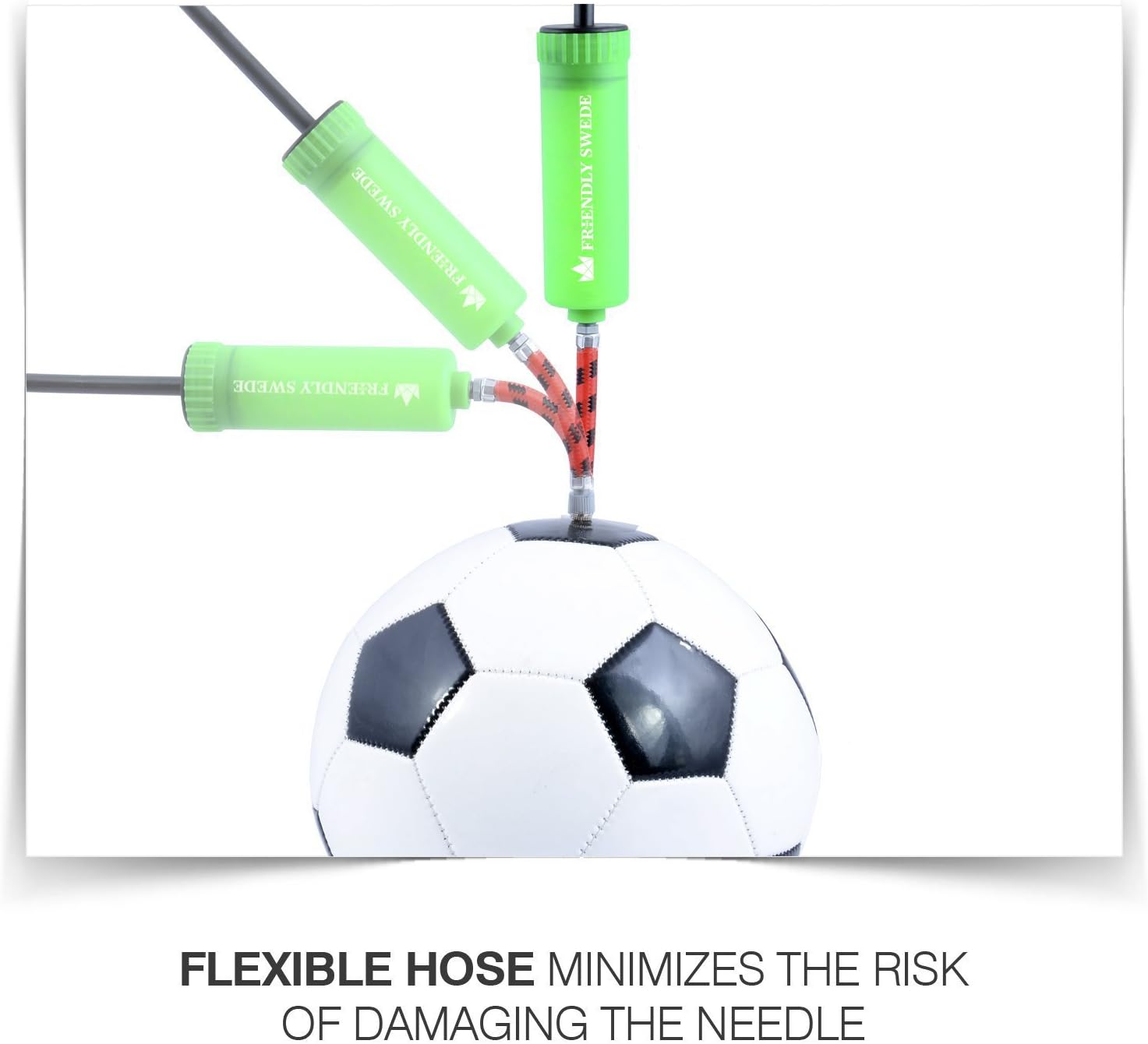 The Friendly Swede Sports Ball Pump (3 Pack), Needles and Nozzles Included (Blue + Green + Red) : Sports & Outdoors