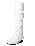 Sungtin Women's White Faux Leather Knee High Flat