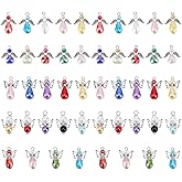 CHGCRAFT 60pcs 5 Style Angel Wing Charm Crystal Dangle Charms Pendants Pearl Beads Glass Drop Beads with Silver Alloy Bead Cap for Necklace Bracelet Earring Keychain DIY Craft Jewelry Making