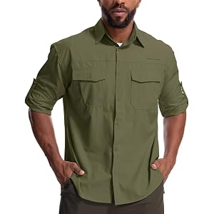 Mens Safari Sun Shirts UPF 50+ UV Sun Protection Long Sleeve Outdoor Quick Dry Fishing Hiking Gardening Shirts