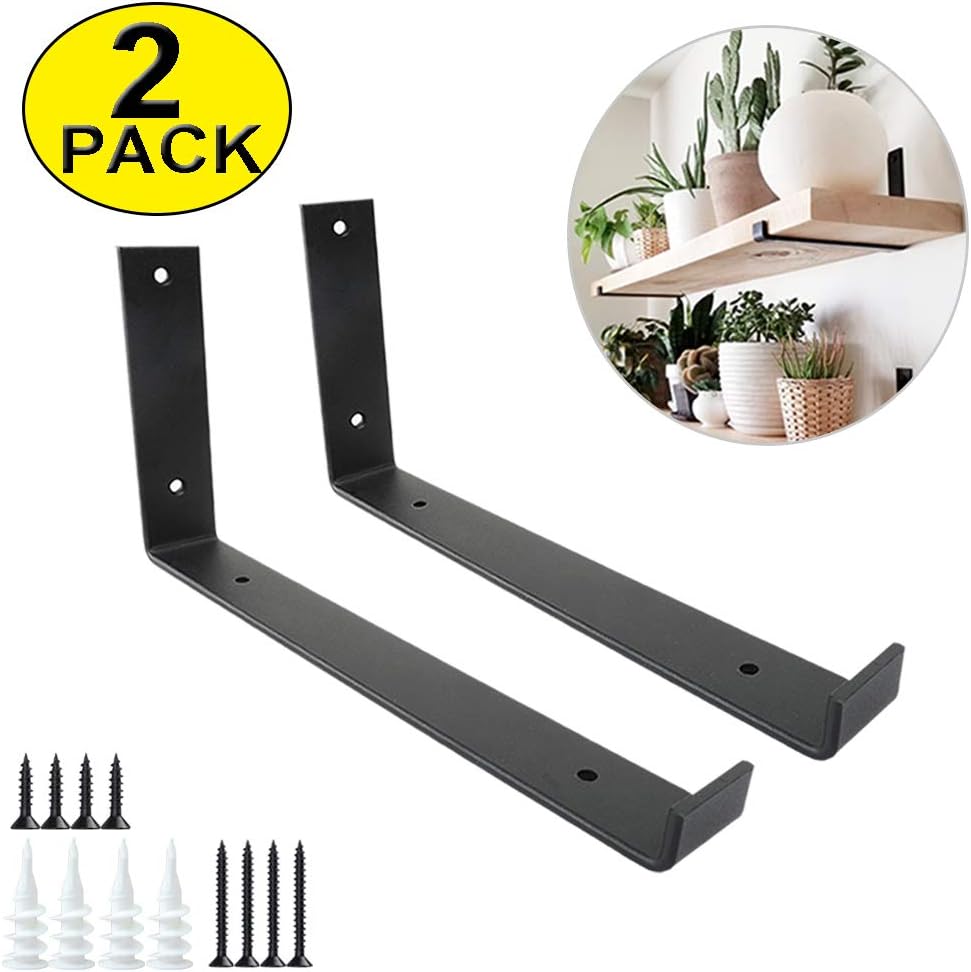 Shelf Brackets 12 Inch 4PCS Heavy Duty Black Wall Bracket with Lip for Floating Shelves Rustic Iron Metal Shelf Bracket for DIY Open Shelving Hardware Included: Home Improvement