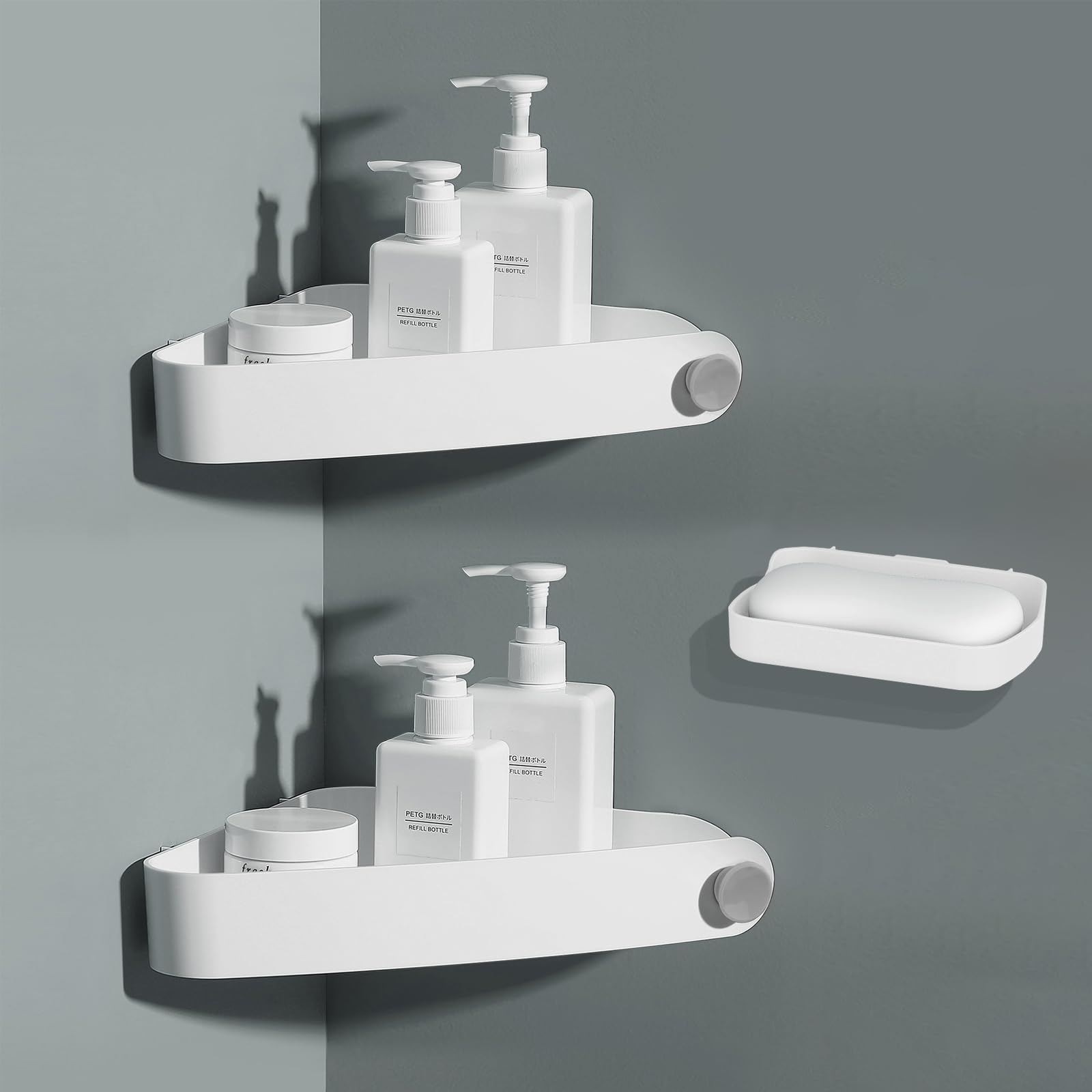 Photo 1 of **** MISSING SOAP DISH ****** Sotfamily Shower Caddy Corner, Adhesive Corner Shower Shelves for Bathroom Organizers and Storage, Rust Free Plastic Rack for Bathroom Accessories & Decor, 2 Pack + Soap Dish, White