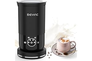 DEVINC Milk Frother, 4-in-1 Milk Frother and Steamer, Hot and Cold Foam Maker and Milk Warmer with Auto Shut-Off, Electric Frother for Coffee, Latte, Cappuccino, Matcha