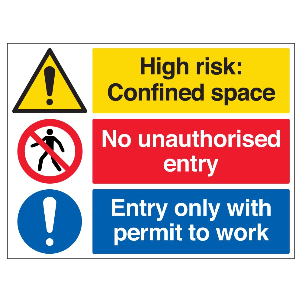 V Safety Confined Space/No Unauthorised Entry/Permit To Work - Correx® 600 x 450 mm Safety Sign