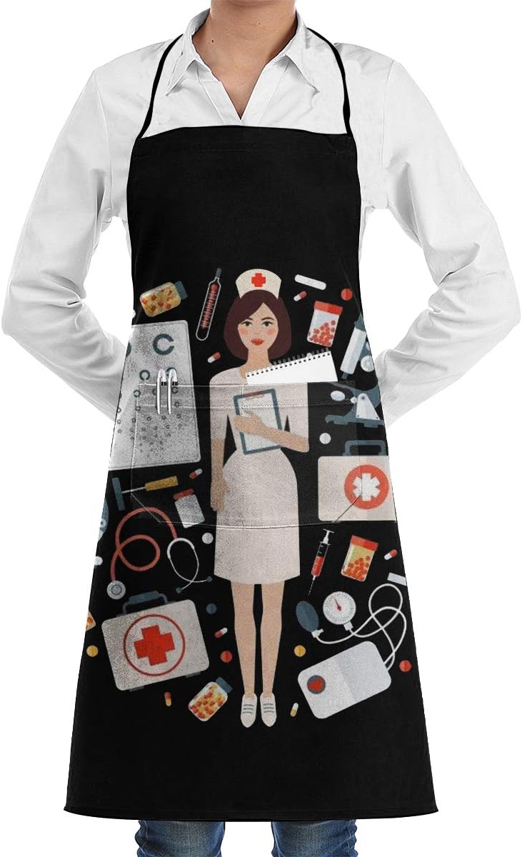 Amazon Com Cartoon Nurse Pattern Kitchen Bib Apron Pro Barber