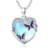 KiiKii Moonstone Heart Necklace for Women 925 Sterling Silver Moonstone Dragonfly/Butterlfy Pendant Necklace Fine Jewelry Christmas Gifts for Wife Mom Daughter