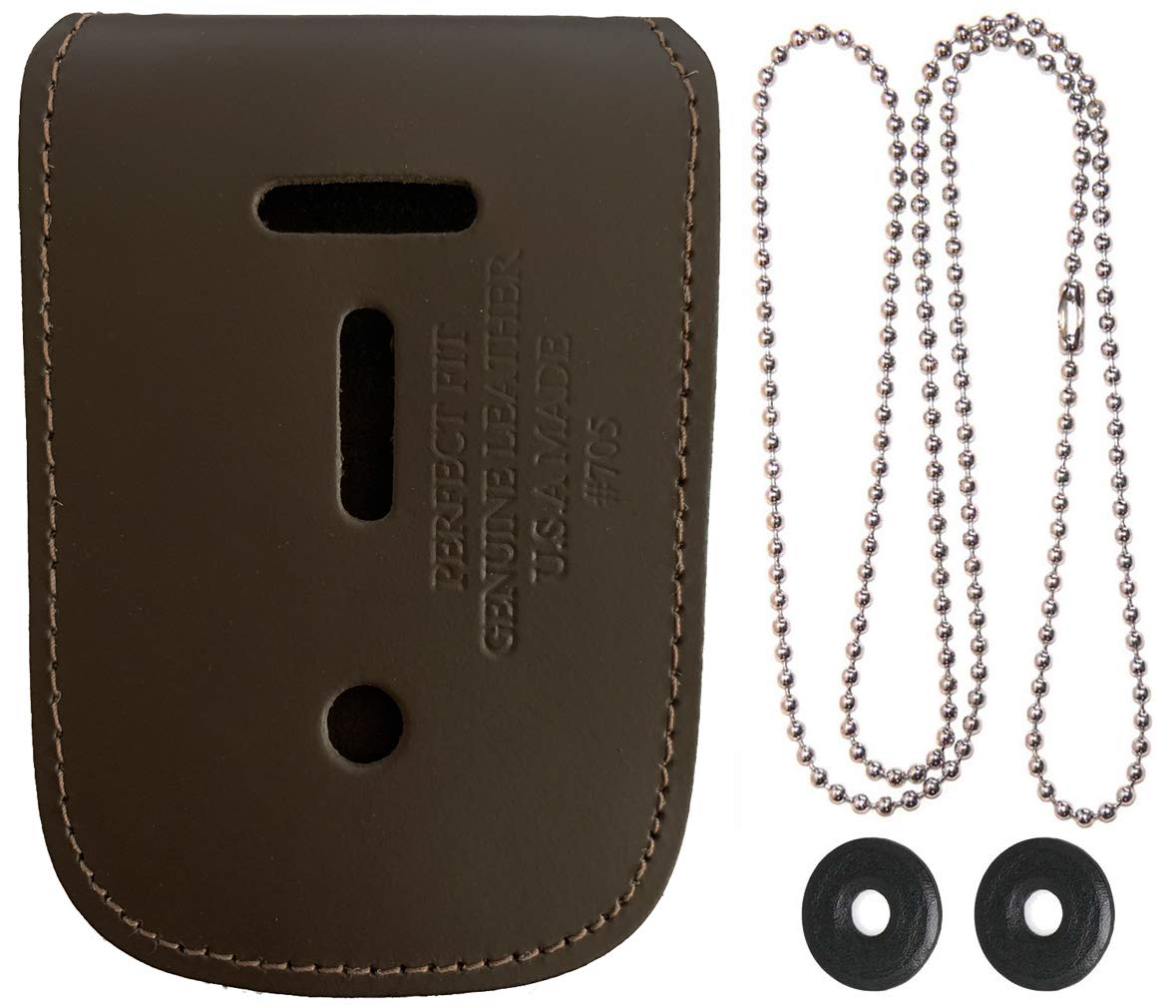 Universal Leather Neck Chain Badge And ID Holder - Dark Brown