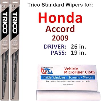 Amazon Com Wiper Blades Set For 2009 Honda Accord Driver Pass Trico Steel Wipers Set Of 2 Bundled With Microfiber Interior Car Cloth Automotive