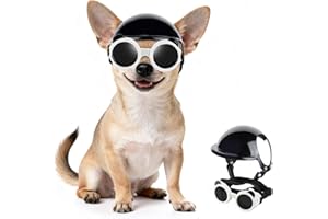 PETLESO Extra Small Dog Goggles and XSmall Dog Helmet, 2Pcs Anti-UV Doggy Sunglasses Cat Motorcycle Protecetive Helmet Set, C