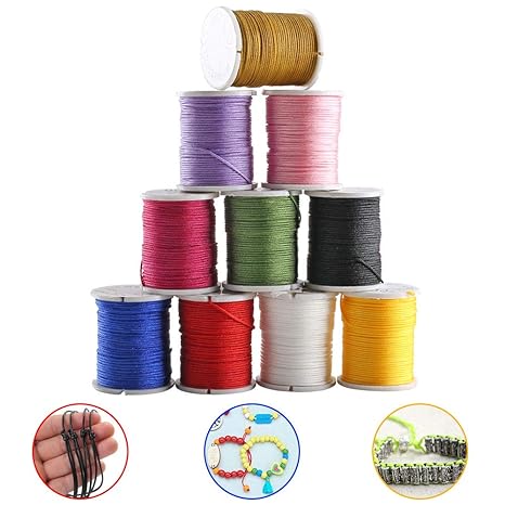 ETSAMOR Nylonfaden 10 Rollen Nylonschnur Bunte Schnur Faden 0.8 MM * 10 M für DIY Armband Halskette Schmuck Handwerk Bastel