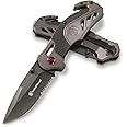 Smith & Wesson 8in High Carbon S.S. Spring Assisted Folding Knife with 3.25in Serrated Drop Point Blade and Rubberized Aluminum Handle for Outdoor Survival and EDC