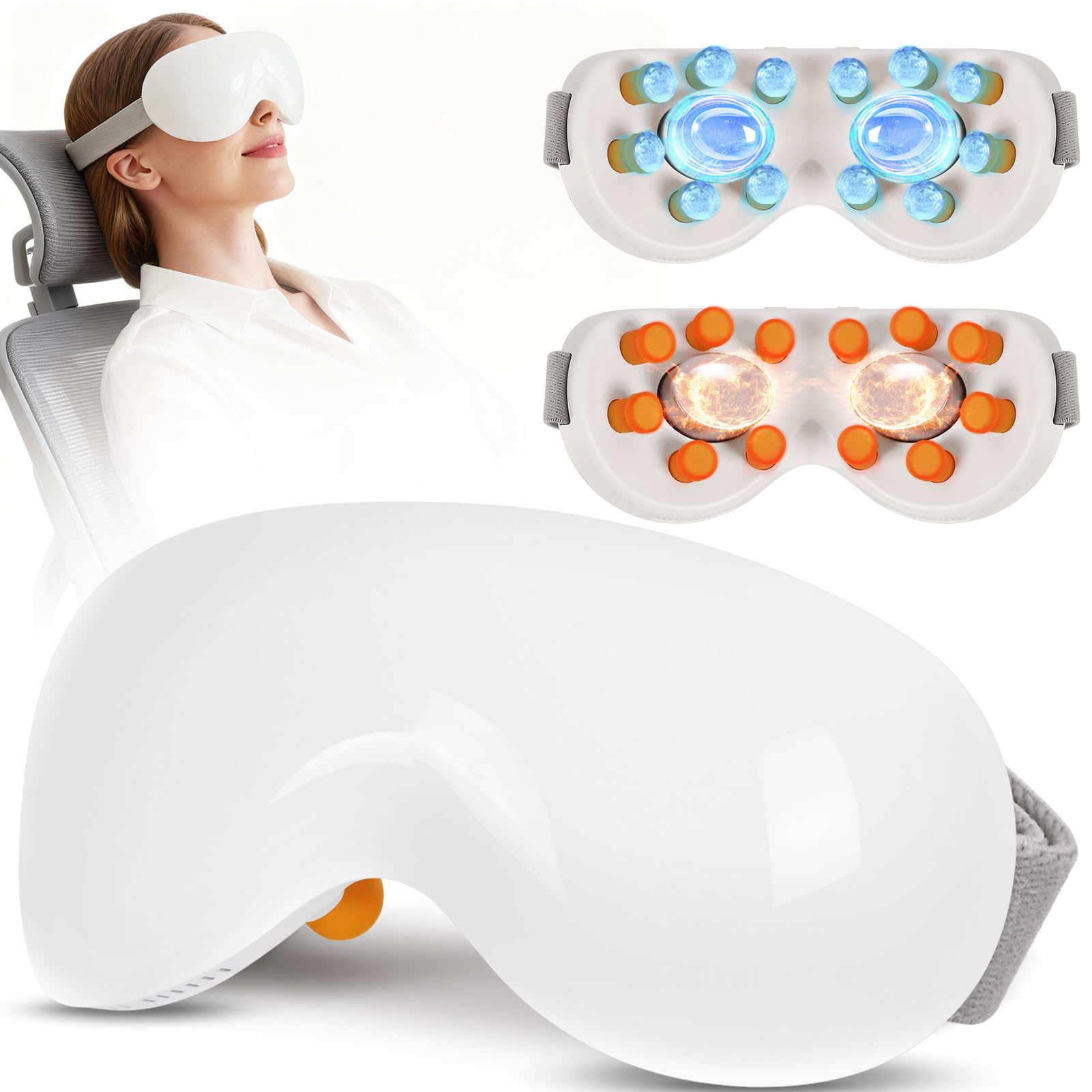 View 1 of **NON-FUNCTIONAL** Eye Massager with Heat and Cooling for Migraines – 14 Massage Nodes for Eye Strain Relief, Rechargeable Bluetooth Music, Improve Sleep,Eye Strain Relief, Birthday Gifts for Women and Men(White)