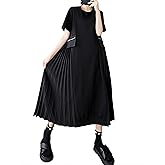 ellazhu Women's Dress Crewneck Short Sleeve Flowy Hem Patchwork Pleated GZ470