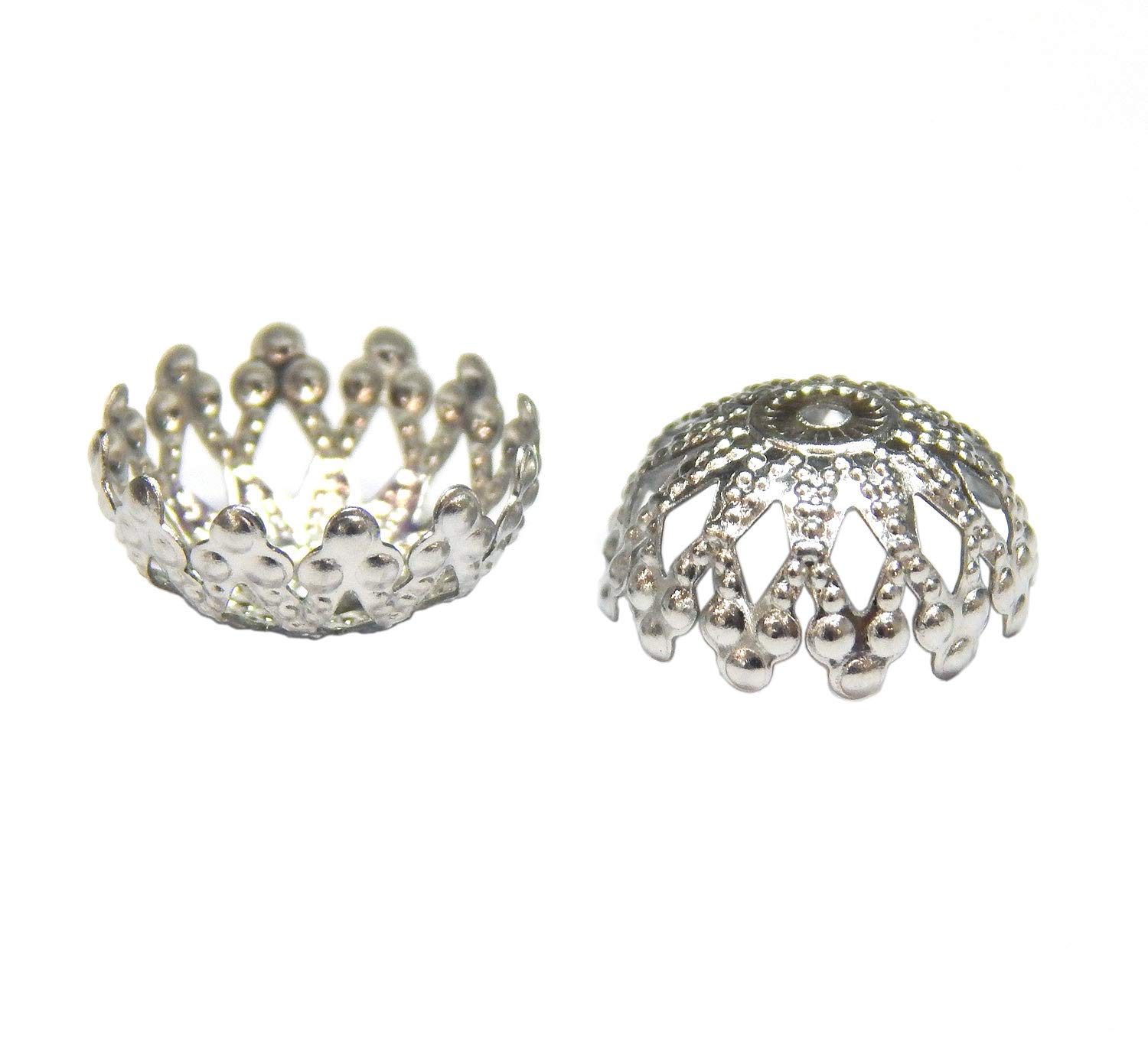Perlin 30pcs Stainless Steel Filigree Pearl Caps, 12mm, Silver & Black, Delicate, Intricate, Adults, Female, All Seasons, Non-Foldable, Jewellery Making Kit, Bead Caps