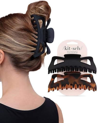Kitsch 5 Inch Large Claw Clips Thick Hair Matte Black & Tortoise 2 Pack