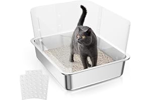 Eosarcu Upgraded Cat Litter Box Pee Shields, High Sided Litter Box Splash Guard, Strong Adhesion Easy Cleaning for Open Top Litter Pan 14.57×10.63in (4Pcs)- with 72Pcs Replacement Stickers