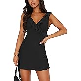MIYIEONZ Women's Sexy V Neck Sleeveless Backless Ruffles Dress for Women Elegant Mesh Party Fitted Cocktail Mini Dresses